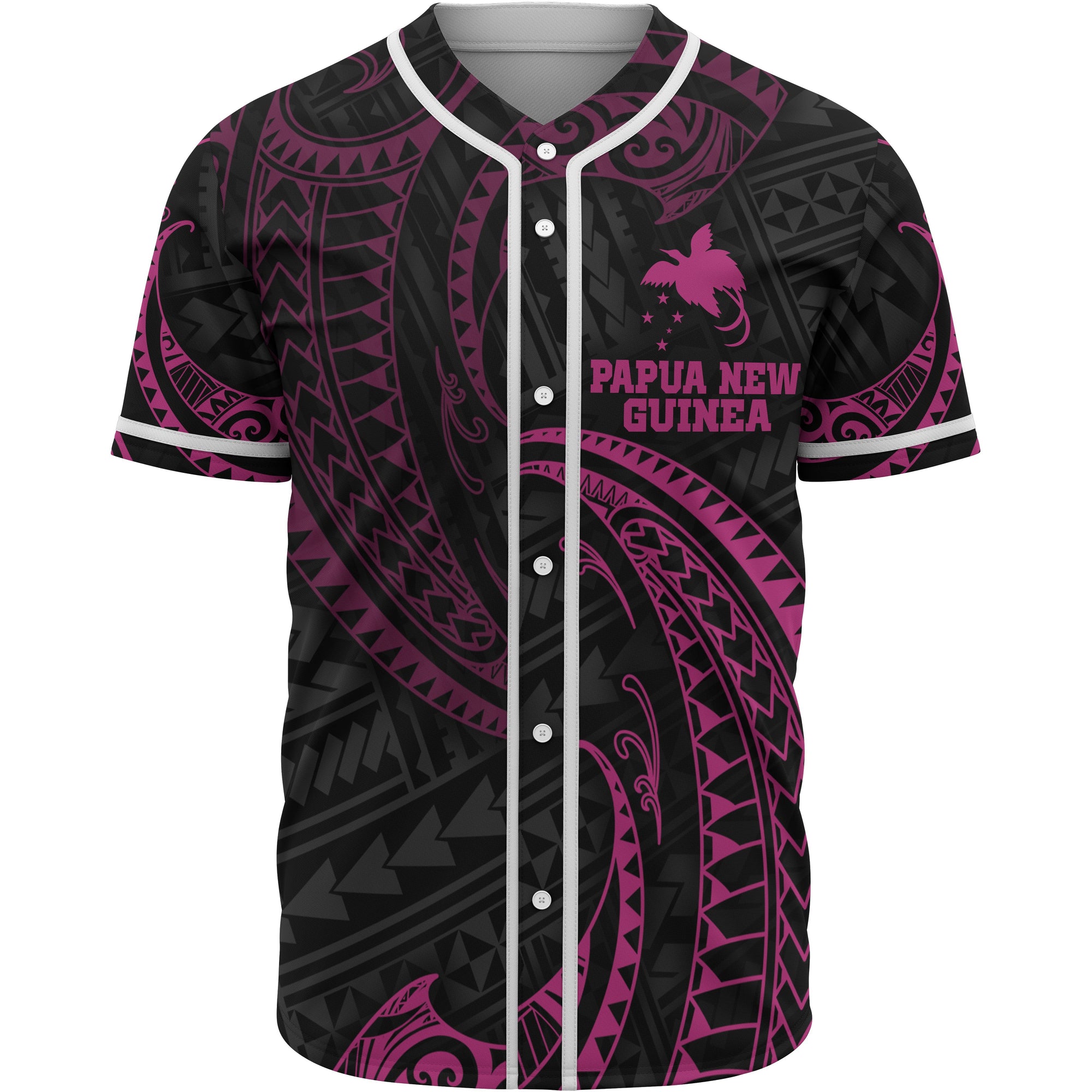 Papua New Guinea Polynesian Baseball Shirt - Pink Tribal Wave Unisex Pink - Polynesian Pride