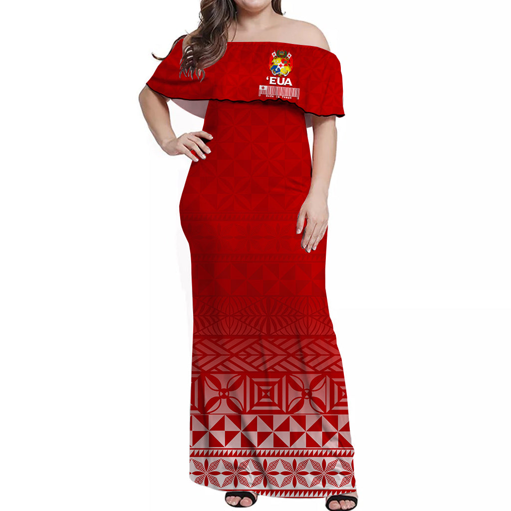 Tonga Eua Off Shoulder Long Dress - Tongan Pattern - LT12 Long Dress Red - Polynesian Pride