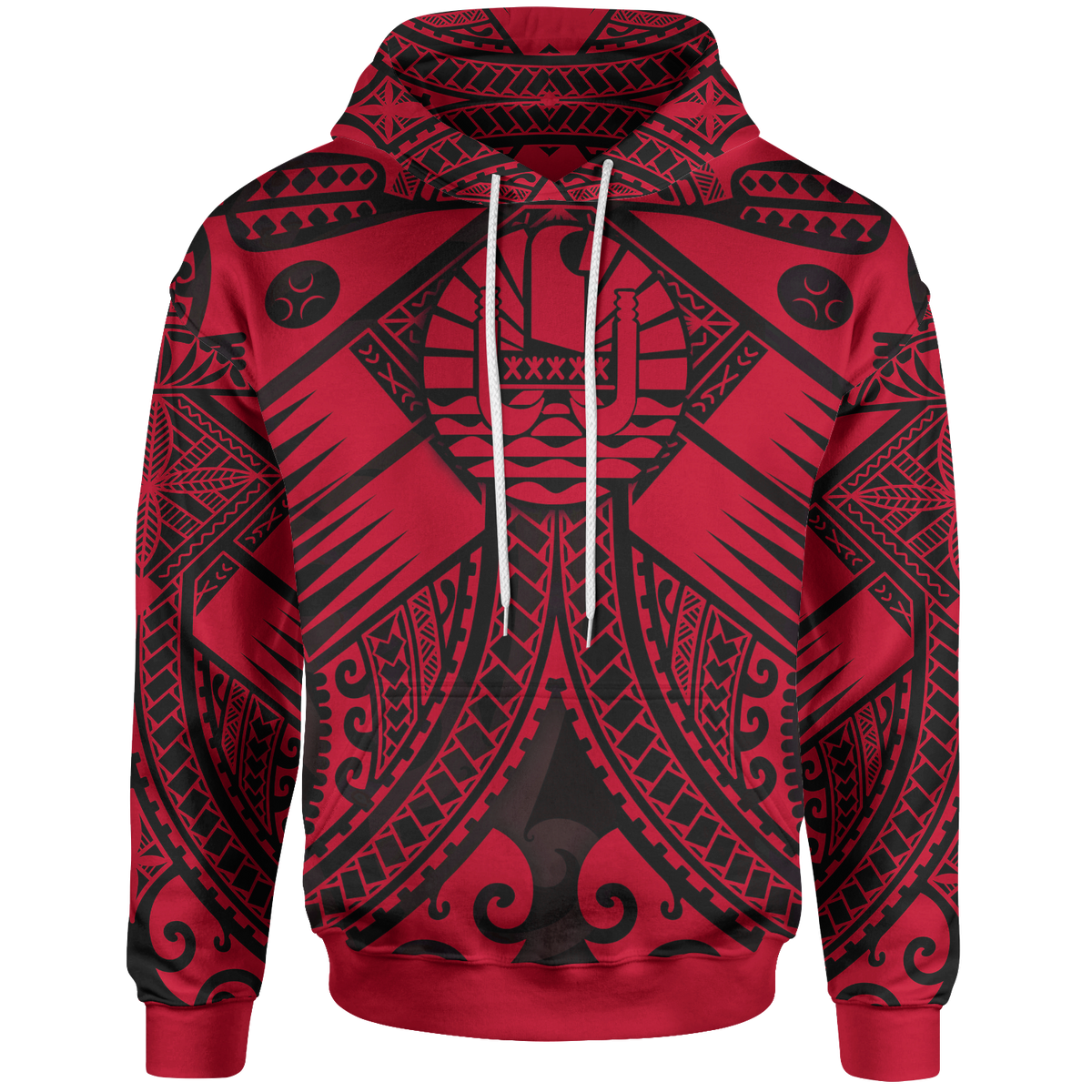Tahiti Hoodie Red Seal with Polynesian Tattoo Unisex Red - Polynesian Pride