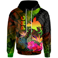 Papua New Guinea Polynesian Hoodie Hibiscus and Banana Leaves Unisex Reggae - Polynesian Pride
