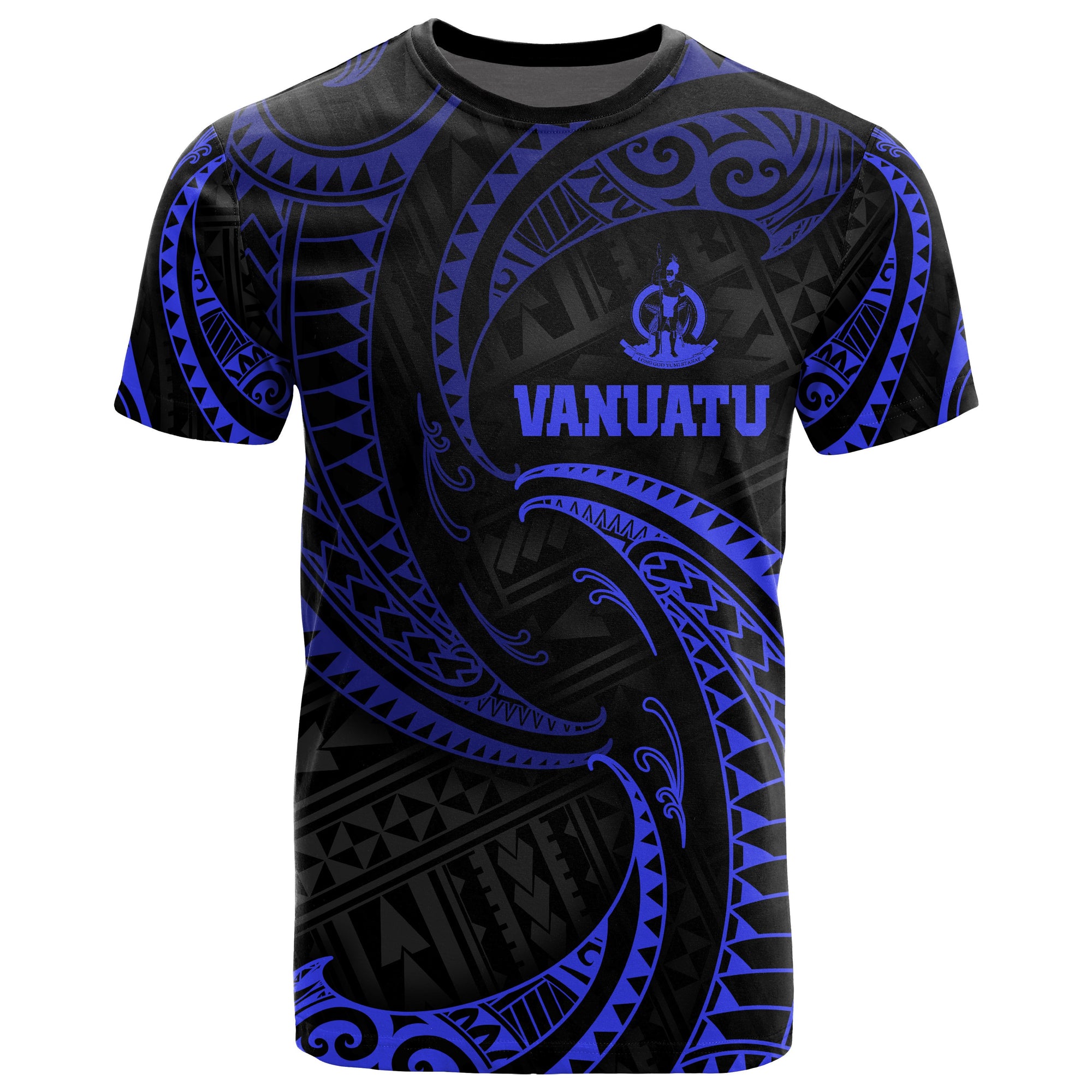 Vanuatu Polynesian All Over T Shirt Blue Tribal Wave Unisex Blue - Polynesian Pride