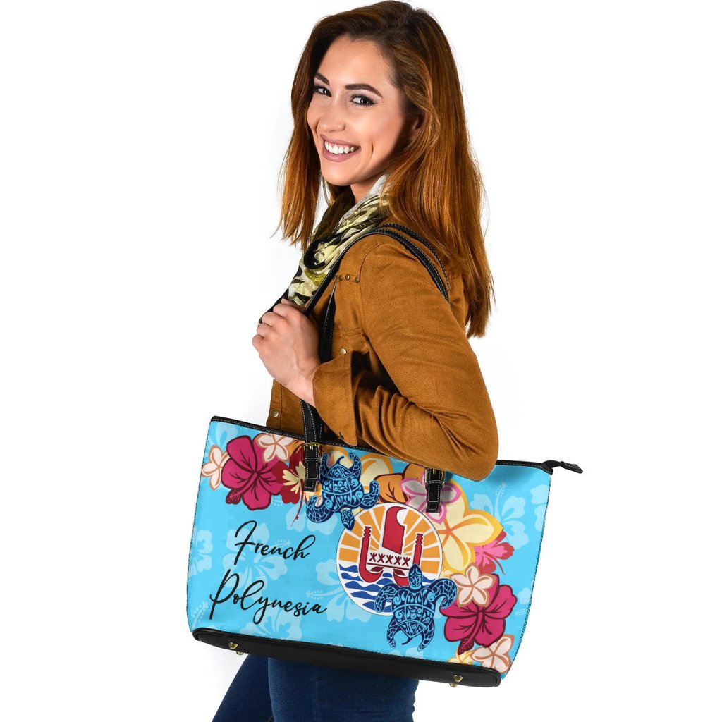 French Polynesia Custom Personalised Leather Tote - Tropical Style Blue - Polynesian Pride