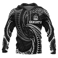 Vanuatu Polynesian Hoodie White Tribal Wave Unisex Black - Polynesian Pride