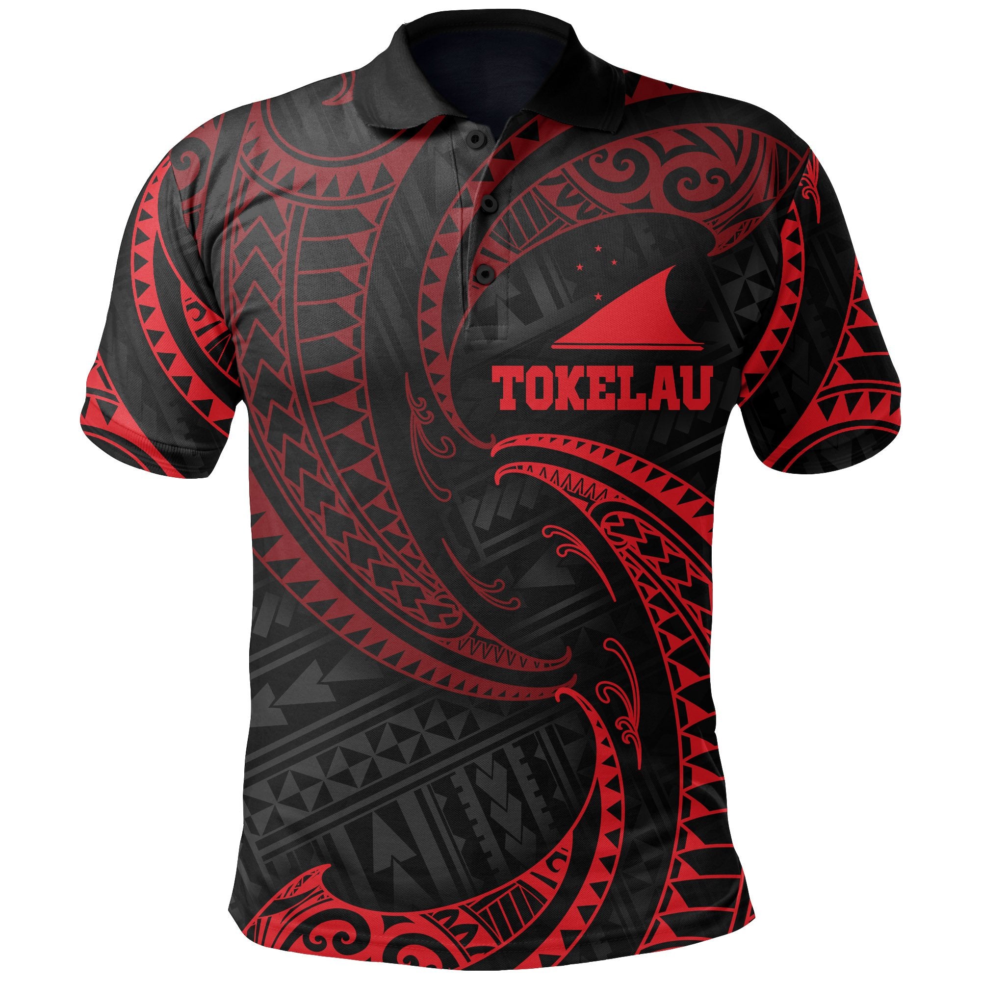 Tokelau Polynesian Polo Shirt Red Tribal Wave Unisex Red - Polynesian Pride