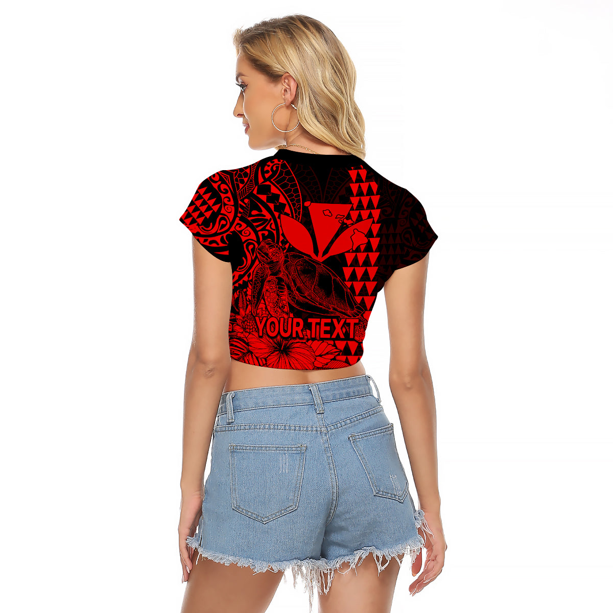 (Custom Personalised) Kakau Polynesian Tribal Hawaiian Turtle with Kanaka Maoli Red Raglan Cropped T Shirt LT9 - Polynesian Pride