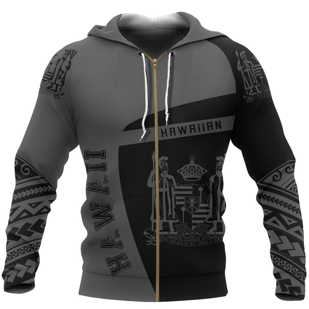 Hawaii King Coat of Arms Polynesian Sport Zip up Hoodie Premium Style Unisex White - Polynesian Pride
