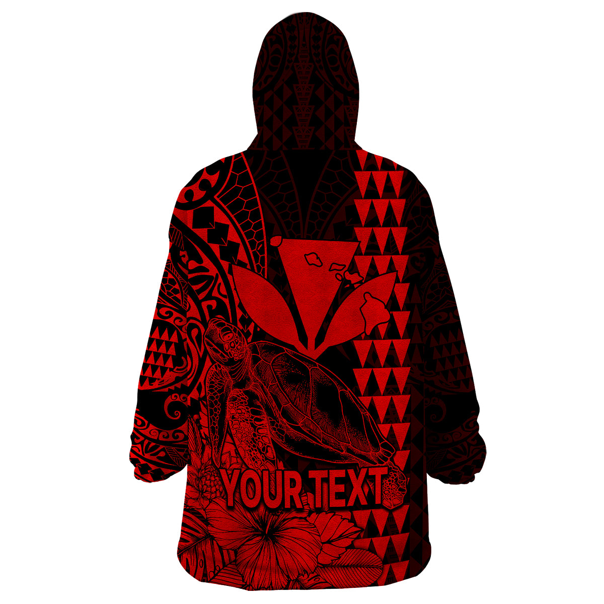 (Custom Personalised) Kakau Polynesian Tribal Hawaiian Turtle with Kanaka Maoli Red Wearable Blanket Hoodie LT9 - Polynesian Pride