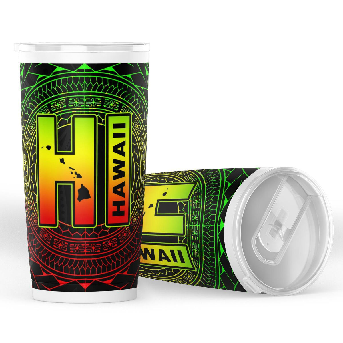 Hawaii Map Polynesian Tumbler - Reggae Color Version - Polynesian Pride