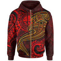 FSM Zip up Hoodie Red Shark Polynesian Tattoo Unisex Red - Polynesian Pride