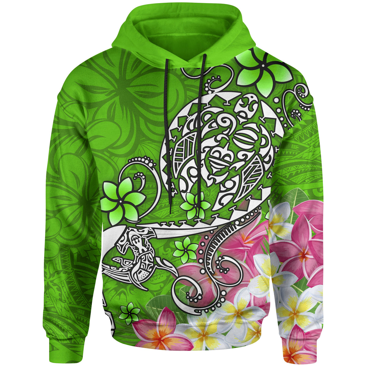 Polynesian Hoodie Turtle Plumeria Green Color Unisex Green - Polynesian Pride