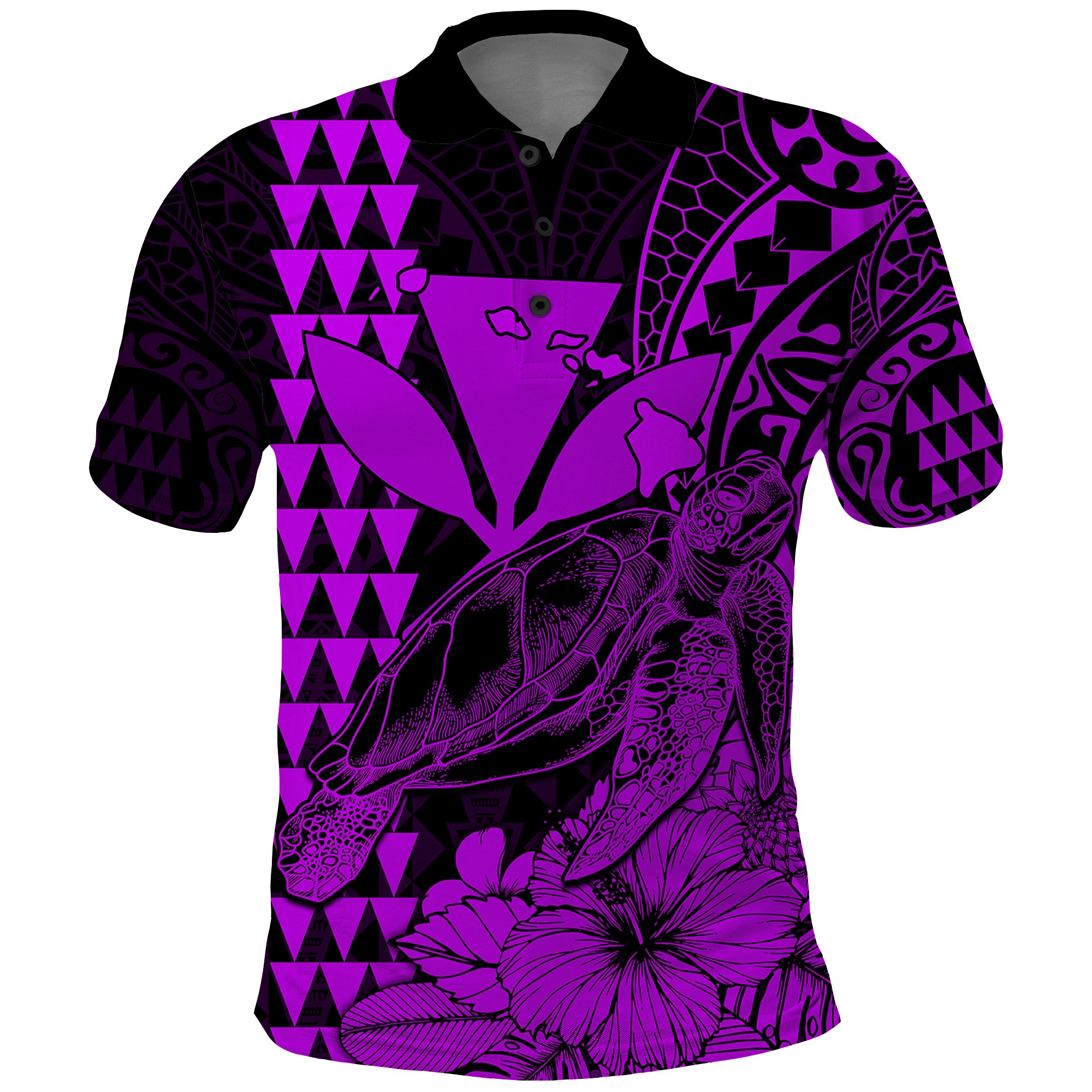 Custom Kakau Polynesian Tribal Hawaiian Turtle with Kanaka Maoli Purple Polo Shirt LT9 Purple - Polynesian Pride