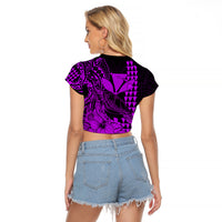 Kakau Polynesian Tribal Hawaiian Turtle with Kanaka Maoli Purple Raglan Cropped T Shirt LT9 - Polynesian Pride