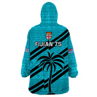 Fiji Rugby Tapa Pattern Fijian 7s Cyan Wearable Blanket Hoodie LT14 - Polynesian Pride