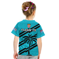 Fiji Rugby Tapa Pattern Fijian 7s Cyan Kid T Shirt LT14 - Polynesian Pride