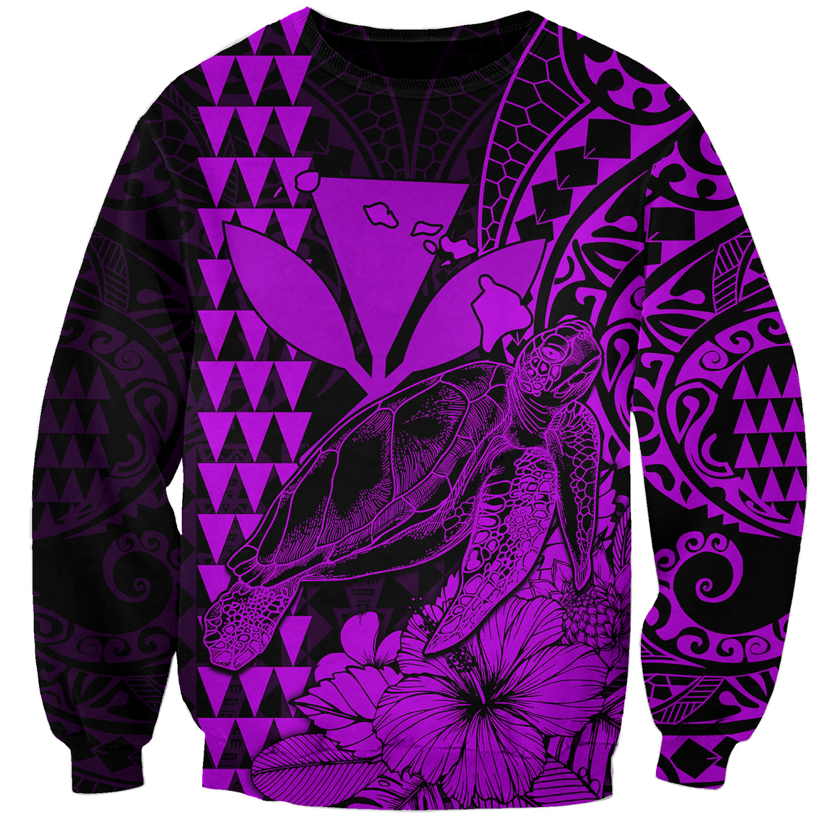 Kakau Polynesian Tribal Hawaiian Turtle with Kanaka Maoli Purple Sweatshirt LT9 Unisex Purple - Polynesian Pride