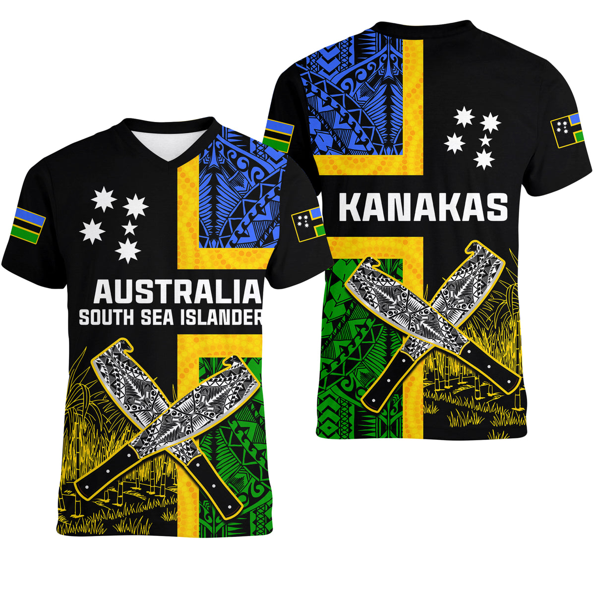 Australian South Sea Islanders Flag Style Women V Neck T Shirt LT14 Female Black - Polynesian Pride
