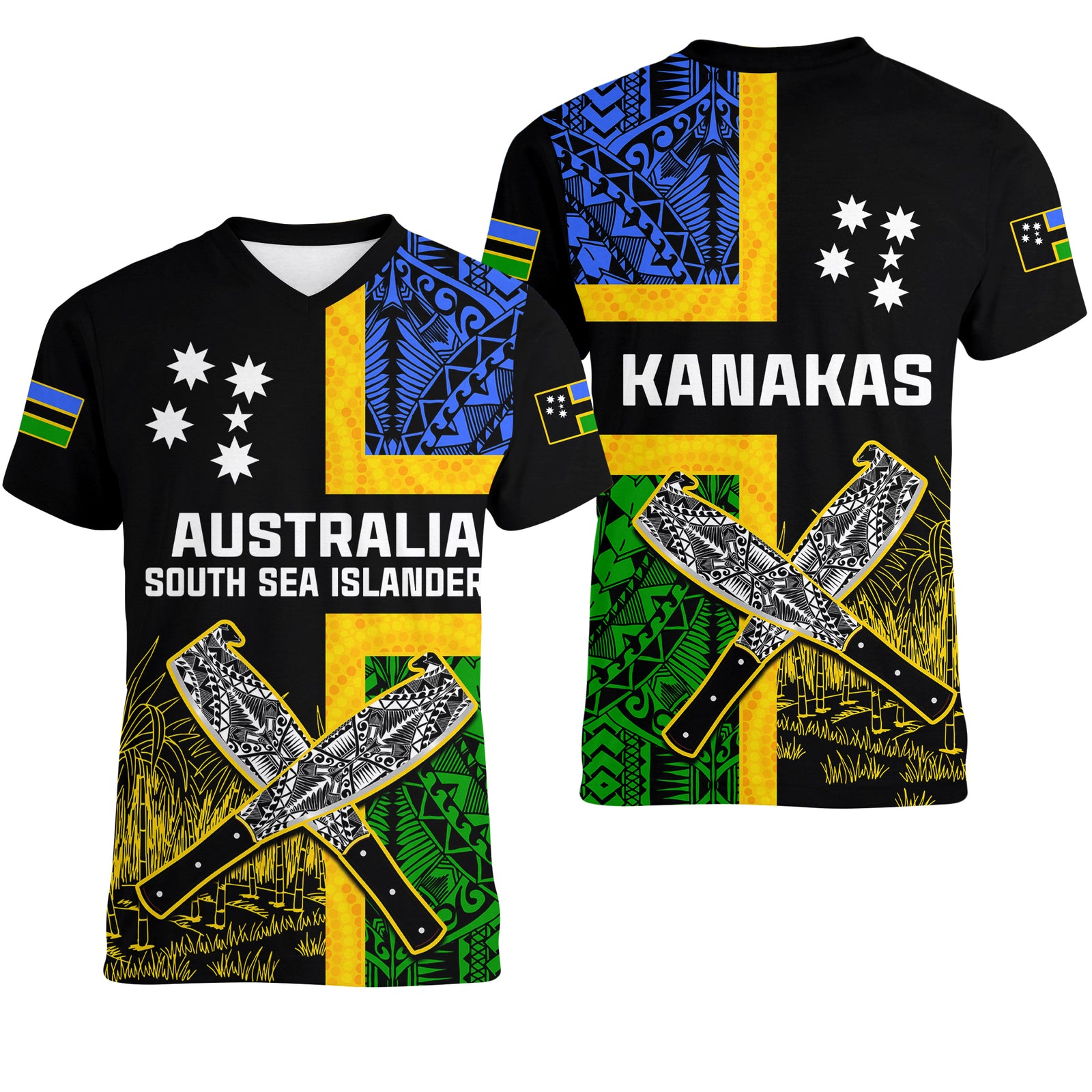 Australian South Sea Islanders Flag Style Women V Neck T Shirt LT14 Female Black - Polynesian Pride