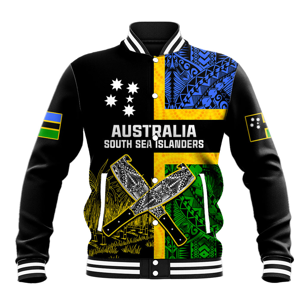 Australian South Sea Islanders Flag Style Baseball Jacket LT14 Unisex Black - Polynesian Pride