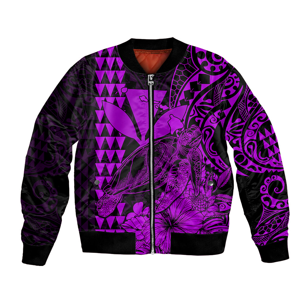 Kakau Polynesian Tribal Hawaiian Turtle with Kanaka Maoli Purple Bomber Jacket LT9 Unisex Purple - Polynesian Pride