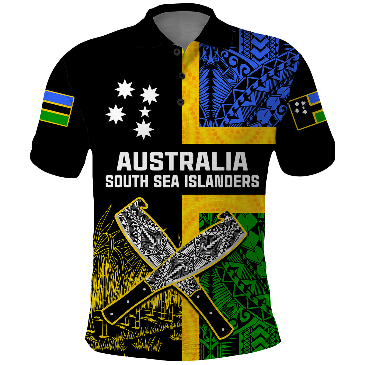 Australian South Sea Islanders Flag Style Polo Shirt LT14 Black - Polynesian Pride