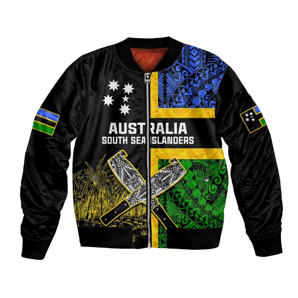 Australian South Sea Islanders Flag Style Bomber Jacket LT14 Unisex Black - Polynesian Pride