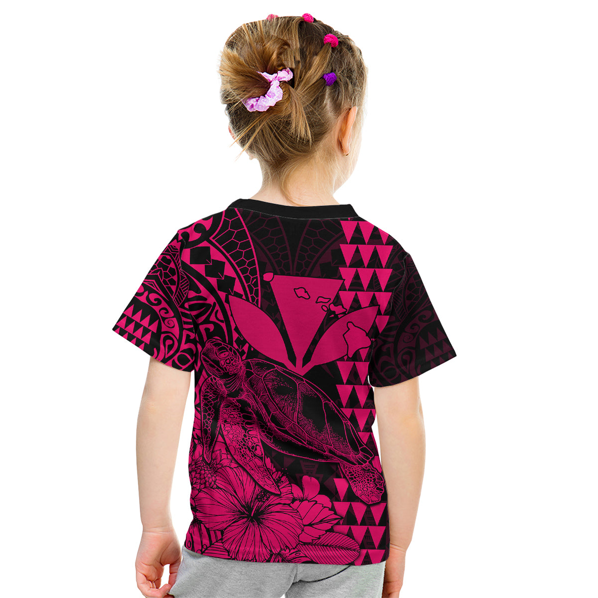 Kakau Polynesian Tribal Hawaiian Turtle with Kanaka Maoli Pink Kid T Shirt LT9 - Polynesian Pride