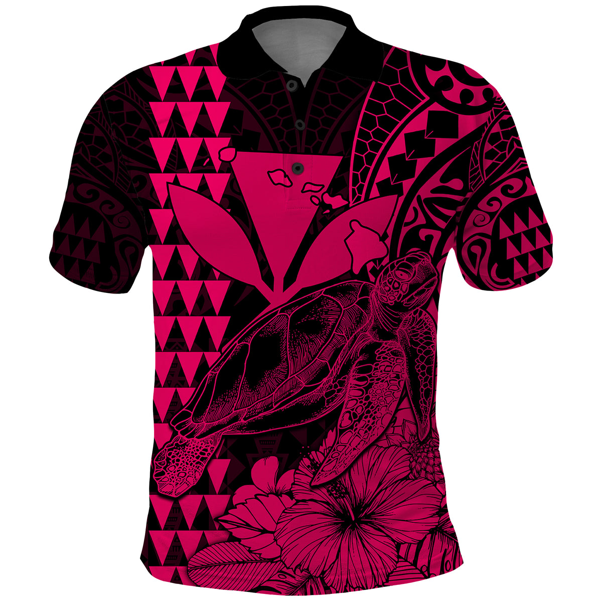 Kakau Polynesian Tribal Hawaiian Turtle with Kanaka Maoli Pink Polo Shirt LT9 Pink - Polynesian Pride