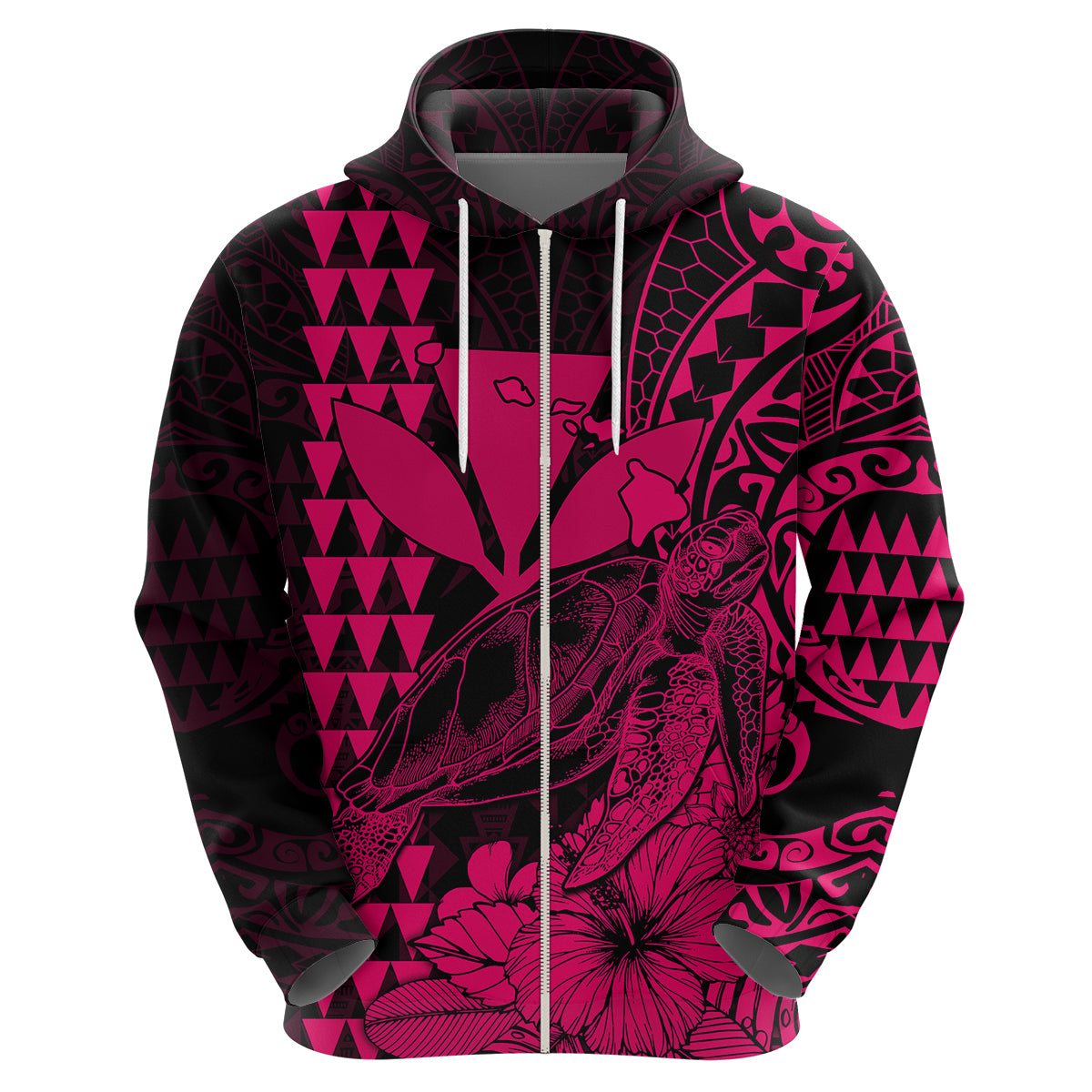Kakau Polynesian Tribal Hawaiian Turtle with Kanaka Maoli Pink Hoodie LT9 - Polynesian Pride