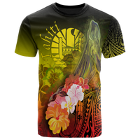 Tahiti T Shirt Humpback Whale with Tropical Flowers (Yellow) Unisex Yellow - Polynesian Pride