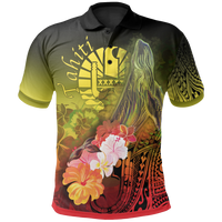 Tahiti Polo Shirt Humpback Whale with Tropical Flowers (Yellow) Unisex Yellow - Polynesian Pride