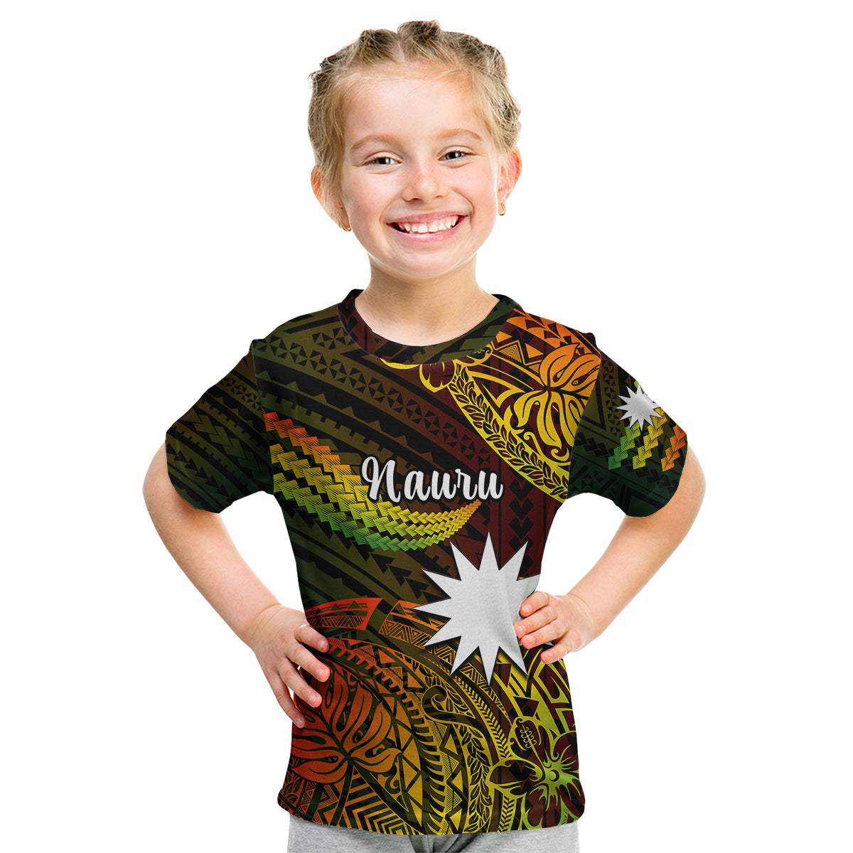 (Custom Personalised) Nauru Polynesian Hibiscus Naoero Reggae Kid T Shirt LT14 Youth XL Size14 - Polynesian Pride