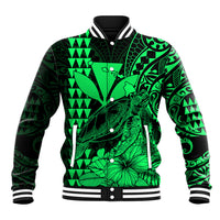 Kakau Polynesian Tribal Hawaiian Turtle with Kanaka Maoli Green Baseball Jacket LT9 Unisex Green - Polynesian Pride