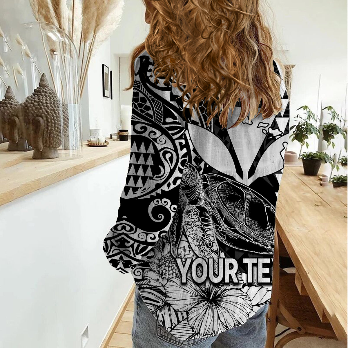(Custom Personalised) Kakau Polynesian Tribal Hawaiian Turtle with Kanaka Maoli Black Women Casual Shirt LT9 - Polynesian Pride