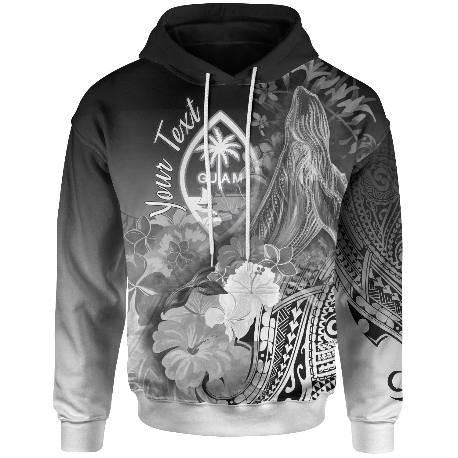 Guam Custom Hoodie Humpback Whale with Tropical Flowers (white) Unisex White - Polynesian Pride