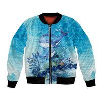 Mother and Baby Whale Mix Polynesian Style Bomber Jacket TS07 Unisex Blue - Polynesian Pride