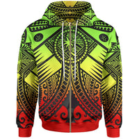 Chuuk Zip up Hoodie Reggae Seal with Polynesian Tattoo Unisex Reggae - Polynesian Pride