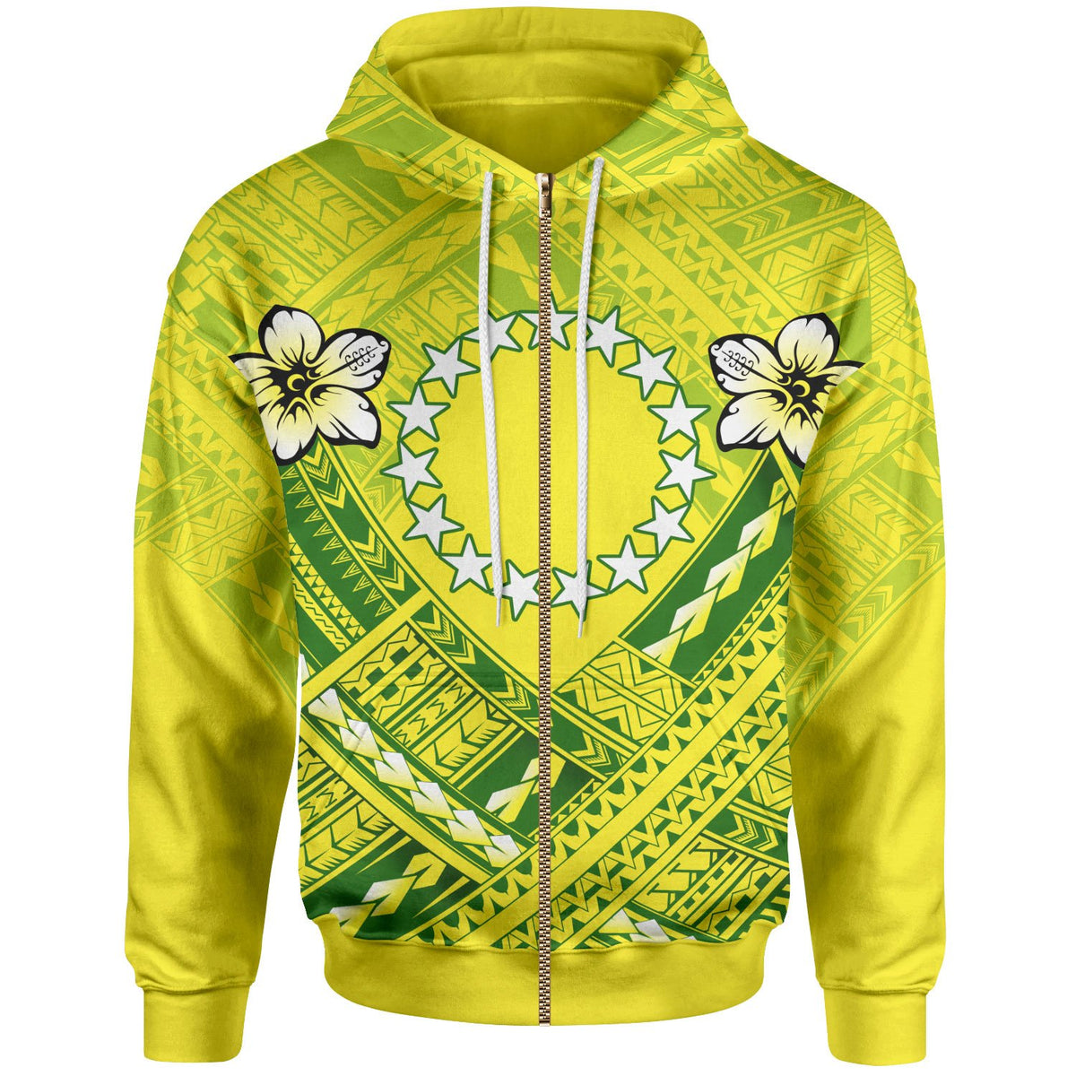 Cook Islands Polynesian Zip up Hoodie Cook Islands Flag Camisole Hibiscus Style Unisex Gold - Polynesian Pride