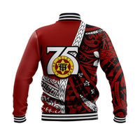 Tonga High School 75th Anniversary Baseball Jacket Red Polynesian Minimalist Style LT9 - Polynesian Pride