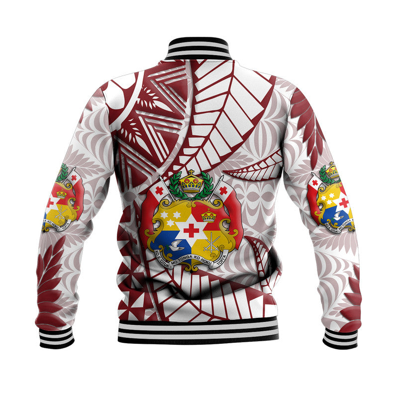 (Custom Personalised) Tonga Emancipation Day Baseball Jacket Kupesi Pattern No.2 White LT9 - Polynesian Pride