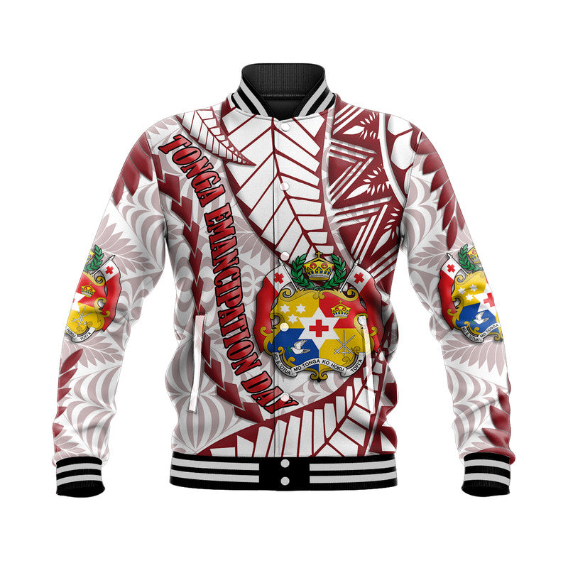 Tonga Emancipation Day Baseball Jacket Kupesi Pattern No.2 White LT9 Unisex - Polynesian Pride