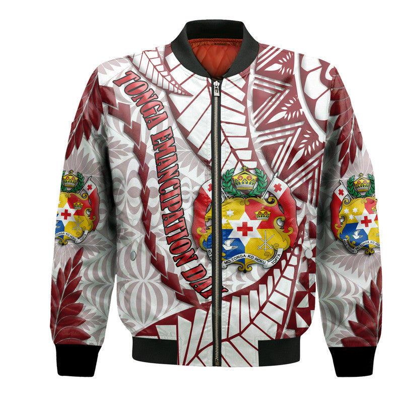 Tonga Emancipation Day Bomber Jacket Kupesi Pattern No.2 White LT9 Unisex - Polynesian Pride
