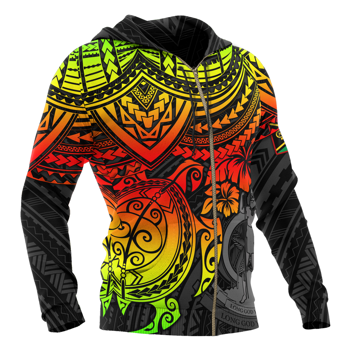 Vanuatu Polynesian Zip up Hoodie Reggae Turtle - Polynesian Pride