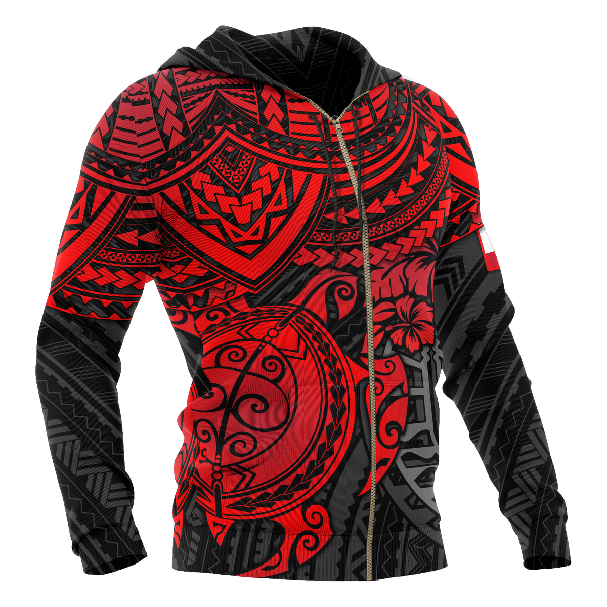 Tahiti Polynesian Hoodie (Zip up) Red Turtle - Polynesian Pride