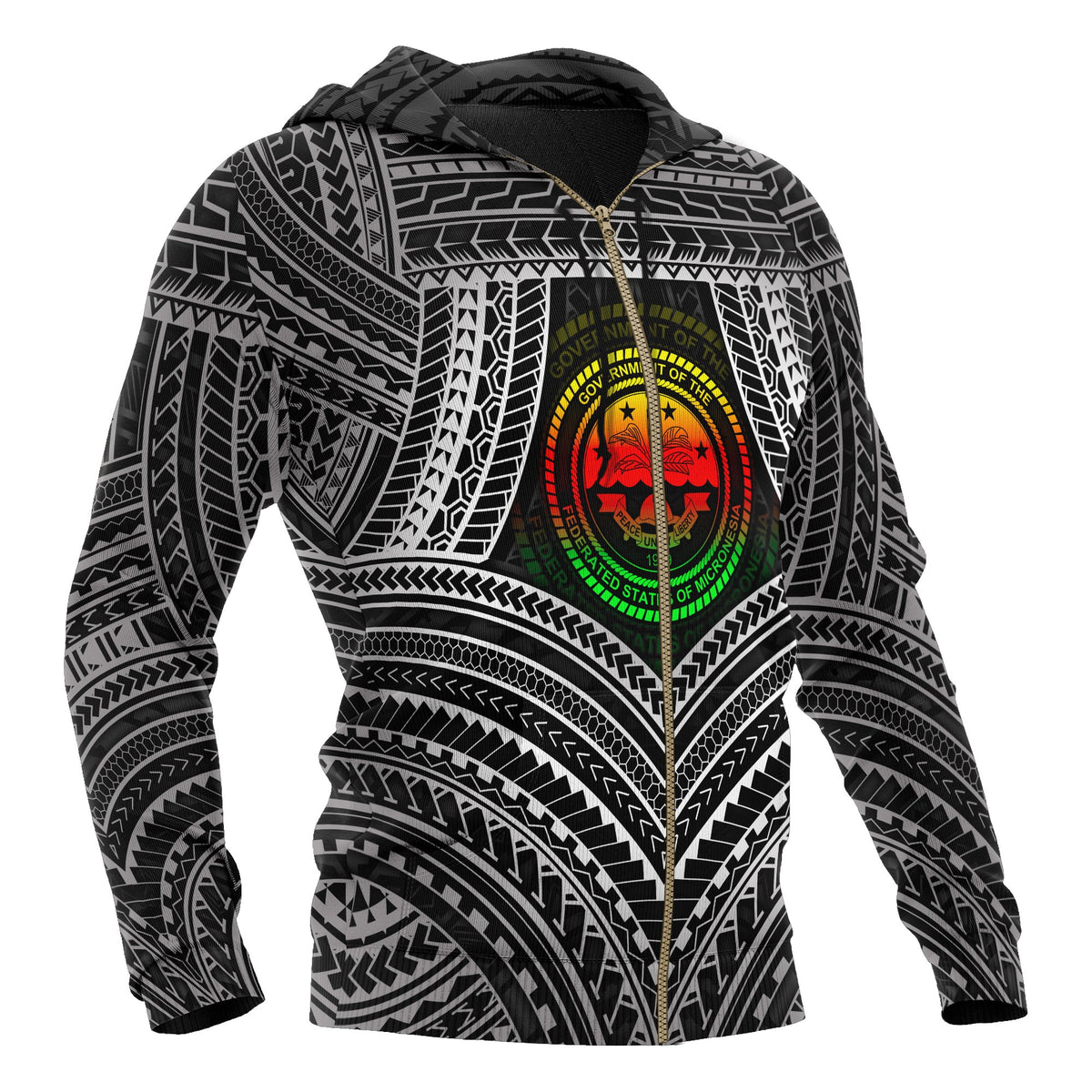 Federated States of Micronesia Zip up Hoodie FSM Seal Reggae Color - Polynesian Pride