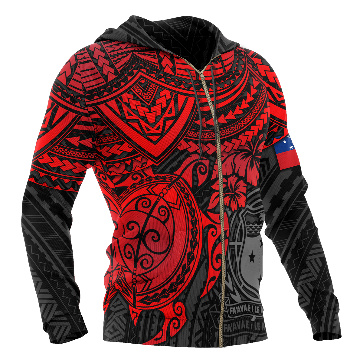 Samoa Polynesian Hoodie (Zip up) Red Turtle - Polynesian Pride