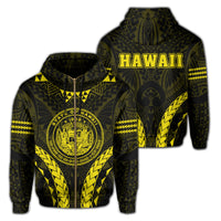 Polynesian Kakau Seal of Hawaii Zip Hoodie Sport Style Version 2.0 Yellow Unisex Yellow - Polynesian Pride