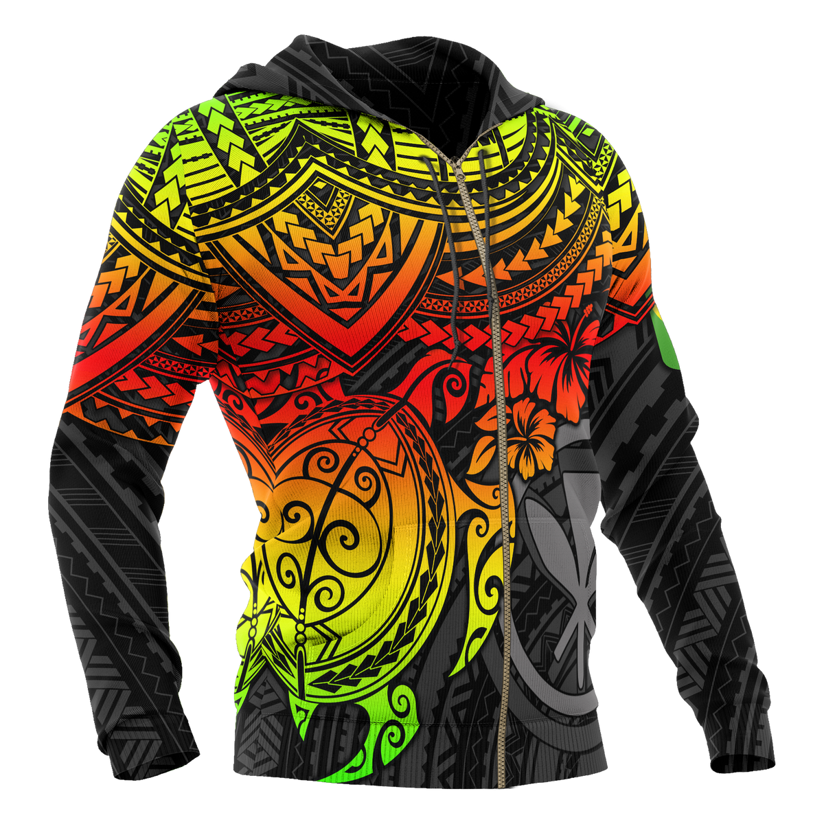 Polynesian Hawaii Hoodie (Zip up) Reggae Turtle - Polynesian Pride