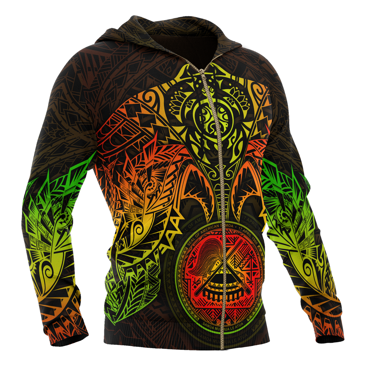American Samoa Polynesian Zip up Hoodie Reggae Turtle Manta Ray - Polynesian Pride