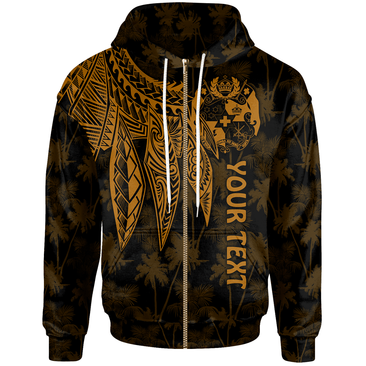 Tonga Custom Zip up Hoodie Polynesian Wings (Golden) Unisex Golden - Polynesian Pride