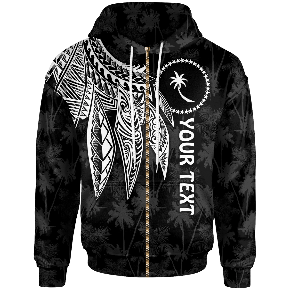 Chuuk Custom Zip up Hoodie Polynesian Wings (White) Unisex Blue - Polynesian Pride